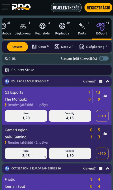 Virtuális sportok a TippmixPRO alkalmazásban
